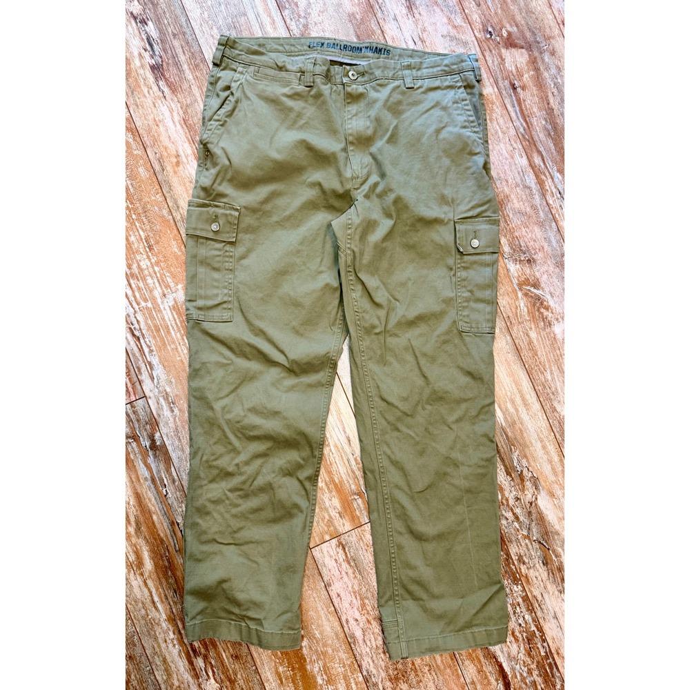 Duluth Trading Co Flex Ballroom Khakis Relaxed Fit Cargo Pants Olive Green 38x32